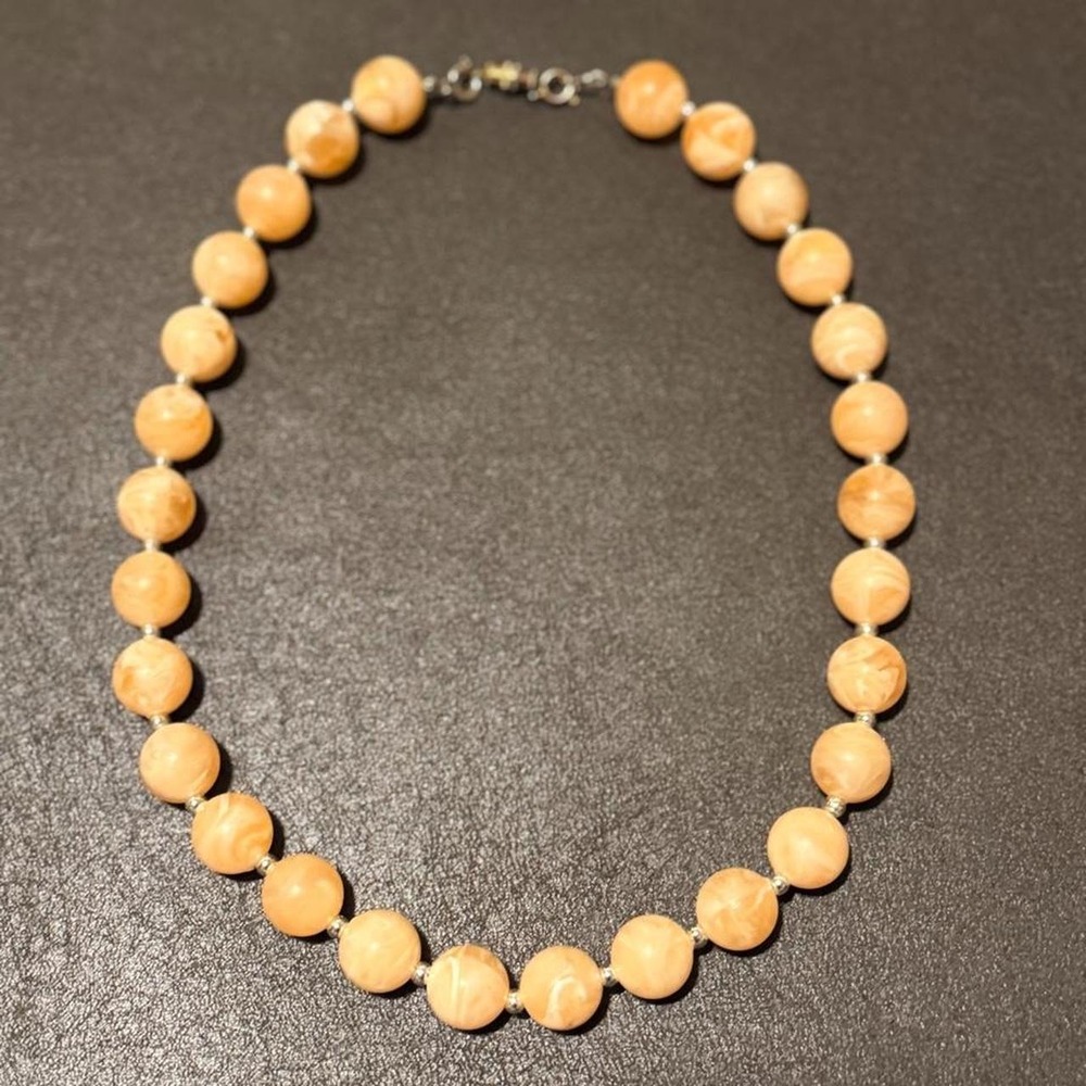 Coral tiger eye beaded necklace with silver bead accents